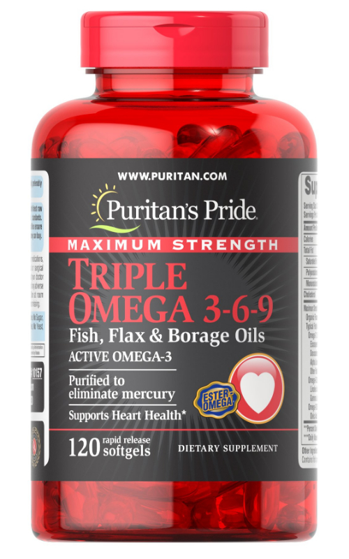  Maximum Strength Triple Omega 3-6-9 Fish, Flax & Borage Oils by 120 Softgels